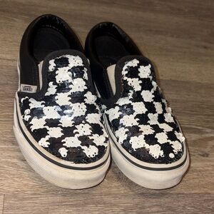 Vans Kids Sequin Checkerboard Slip-On Sneakers in Black & White